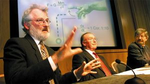 Rev. Gabriel Burdett (left) explains Intelligent Falling.